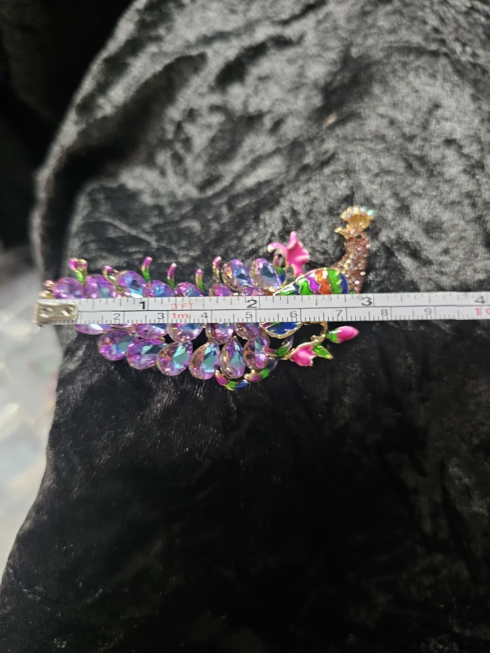 Multicolor Peacock Crystal Brooch - Vibrant Purple and Rainbow Accent